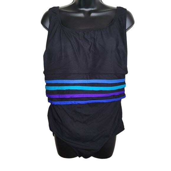 Inches Away striped one piece swimsuit  bathingsuit 22w - Picture 1 of 6